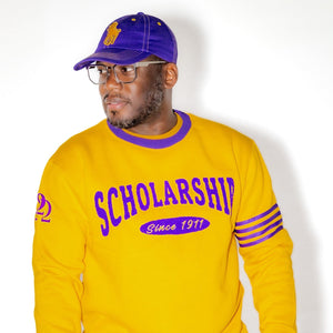 Omega Psi Phi "SCHOLARSHIP" Chenille Sweater Gold