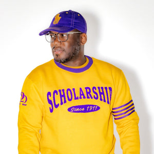 Omega Psi Phi "SCHOLARSHIP" Chenille Sweater Gold