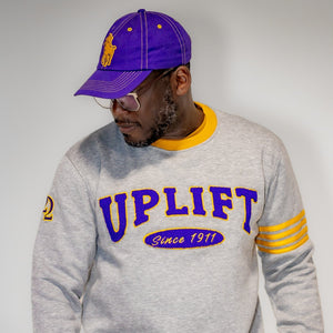 Omega Psi Phi "UPLIFT" Chenille Sweater Gray