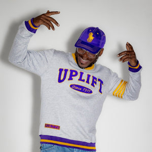 Omega Psi Phi "UPLIFT" Chenille Sweater Gray