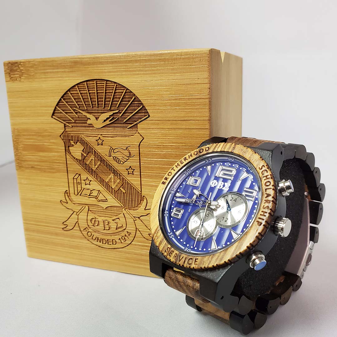 Phi Beta Sigma Fraternity Wooden Watch with Engraved Gift Box