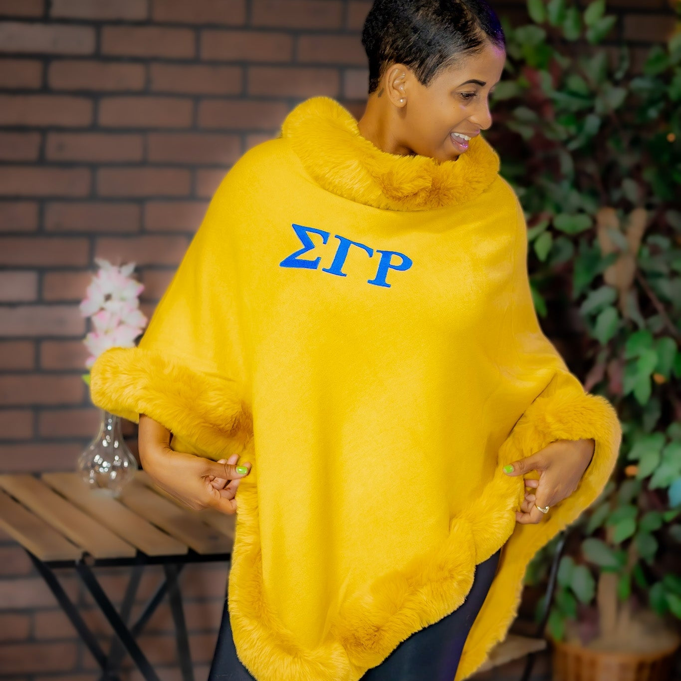 Sigma Gamma Rho Embroidered Letters Fur Shawl