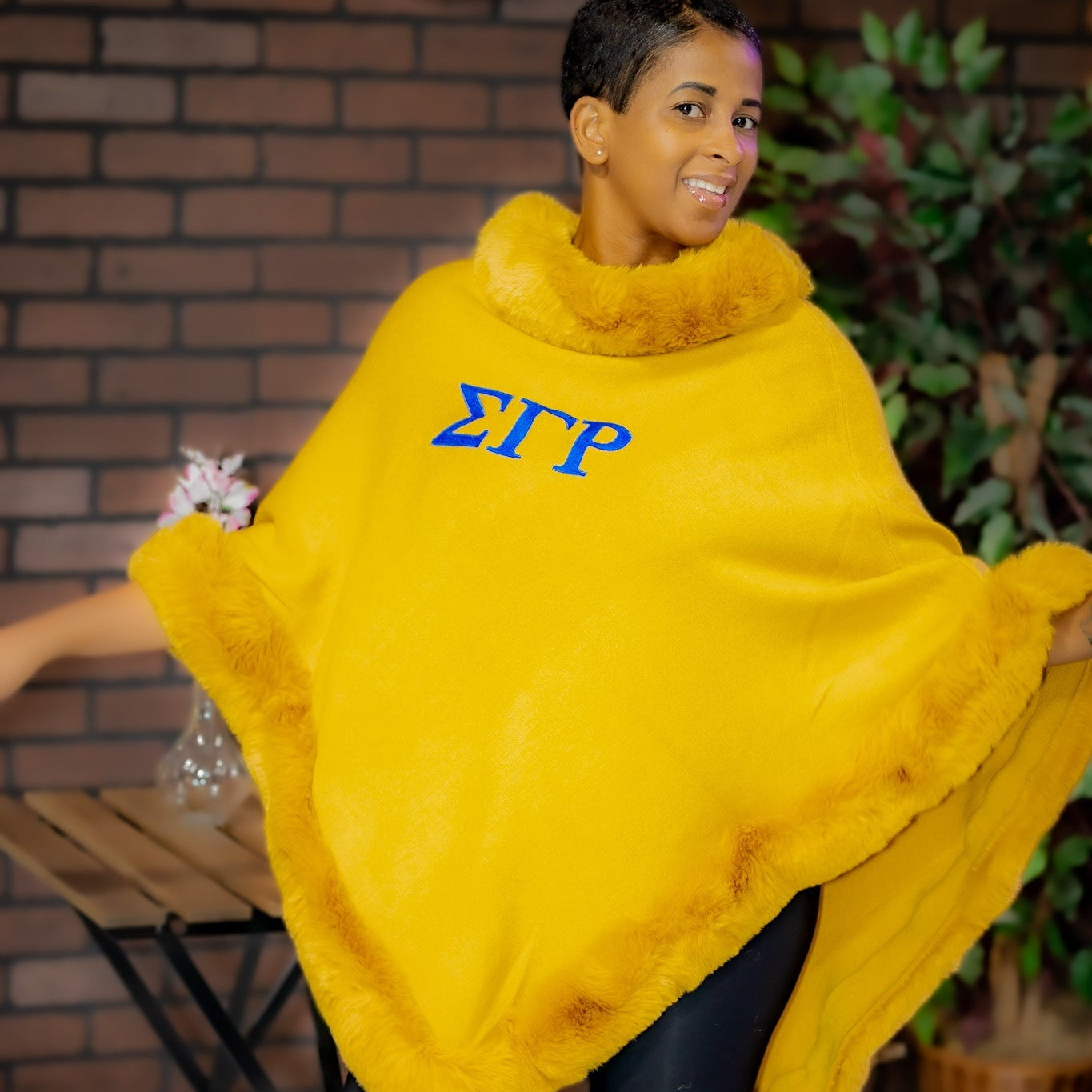 Sigma Gamma Rho Embroidered Letters Fur Shawl