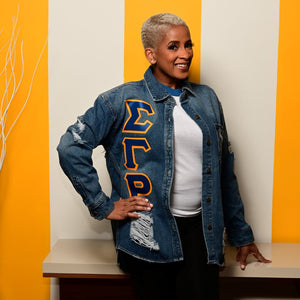 Sigma Gamma Rho Letters Distressed Denim Jacket
