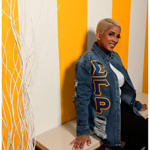 Sigma Gamma Rho Letters Distressed Denim Jacket