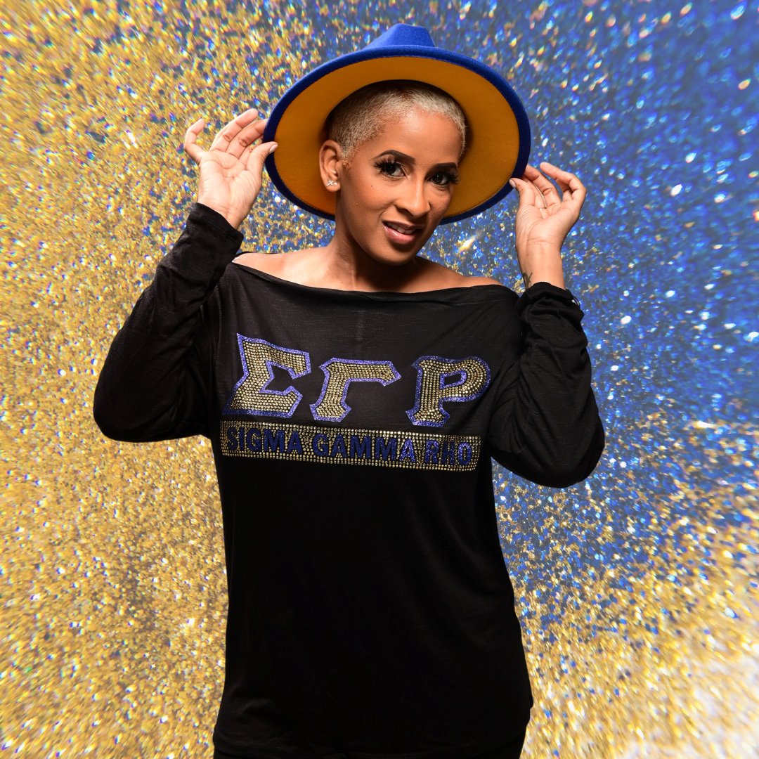 Sigma Gamma Rho long sleeve off shoulder glitter t-shirt