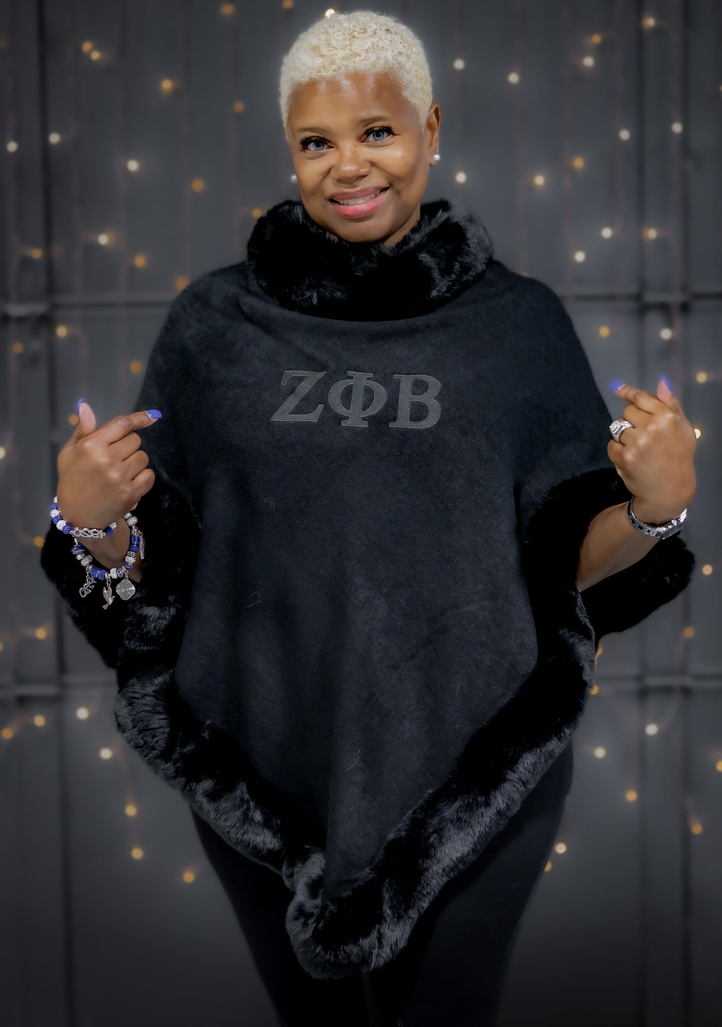 Zeta Phi Beta Embroidered Letters Fur Shawl