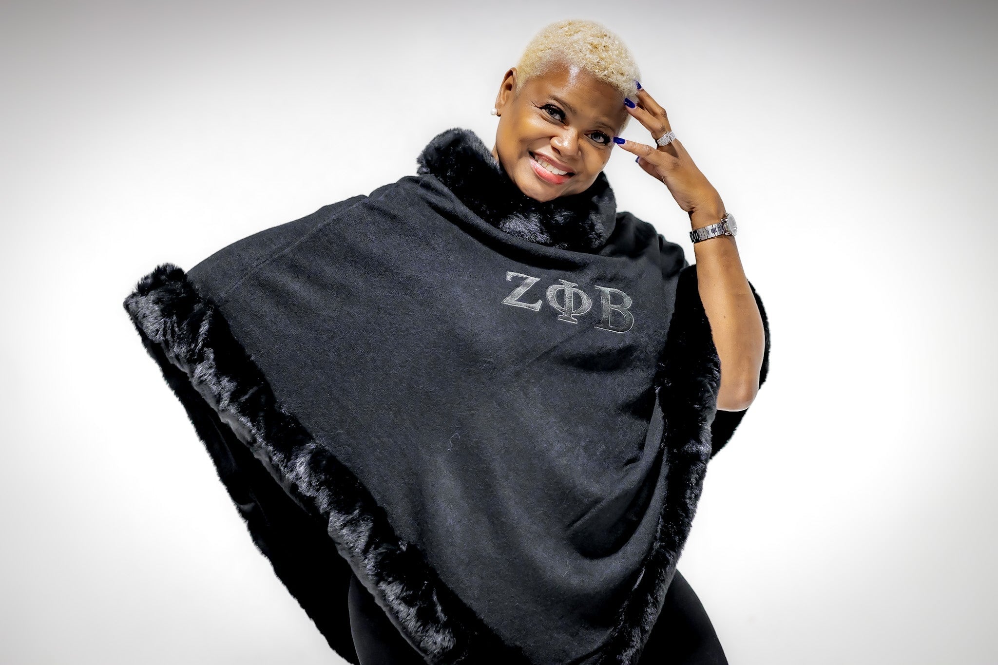 Zeta Phi Beta Embroidered Letters Fur Shawl