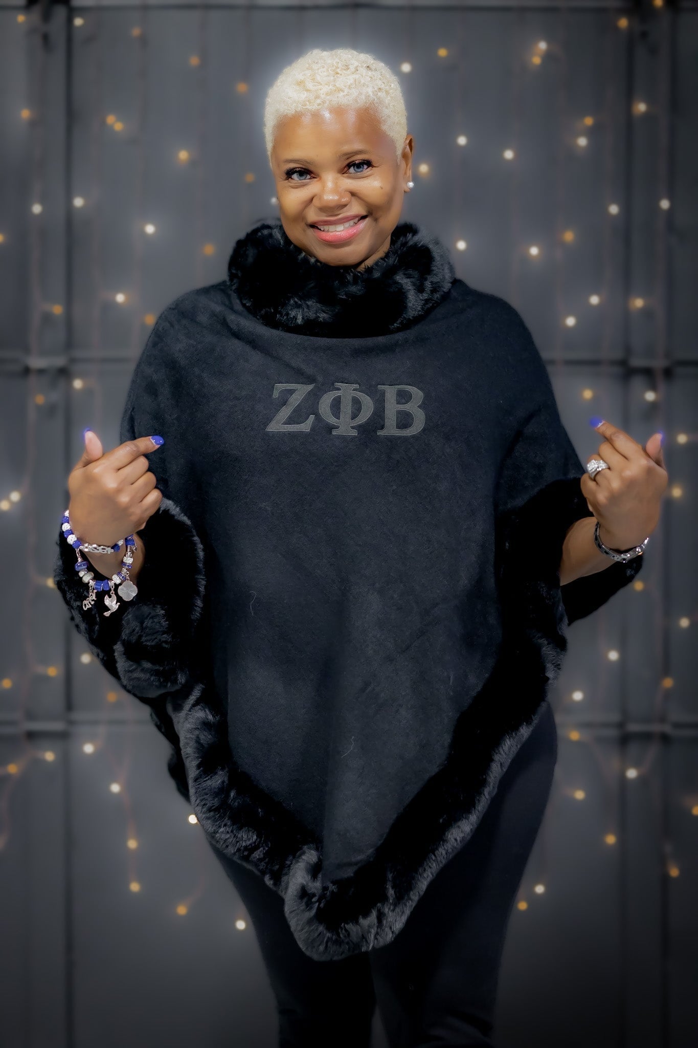 Zeta Phi Beta Embroidered Letters Fur Shawl