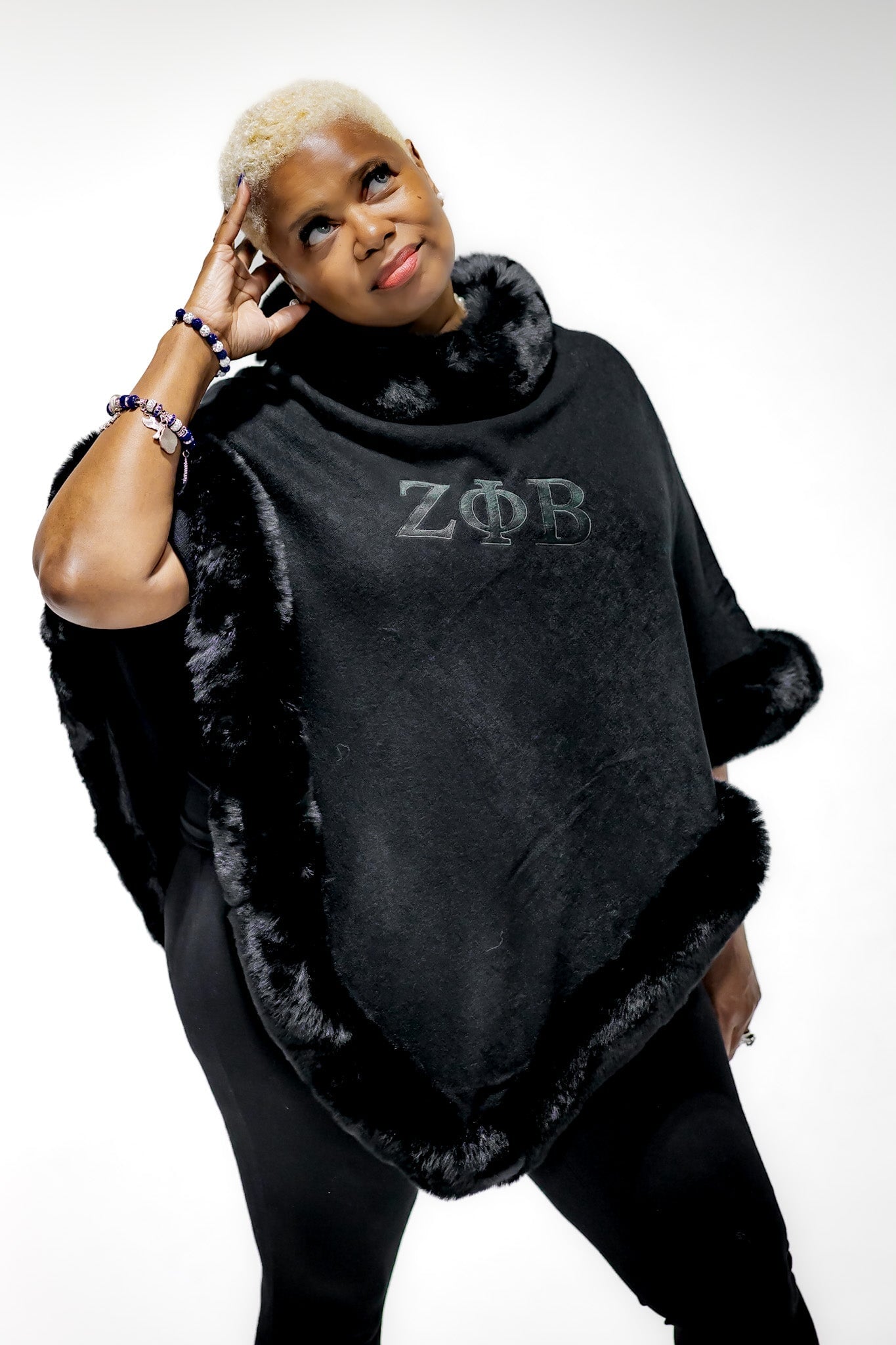 Zeta Phi Beta Embroidered Letters Fur Shawl