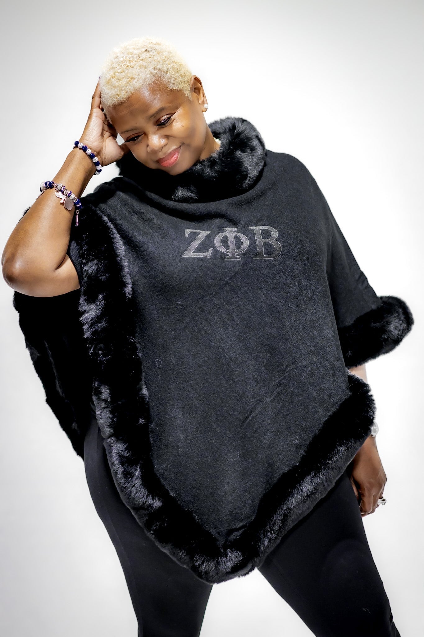 Zeta Phi Beta Embroidered Letters Fur Shawl