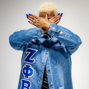 Zeta Phi Beta Letters Distressed Denim Jacket