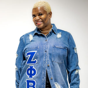 Zeta Phi Beta Letters Distressed Denim Jacket
