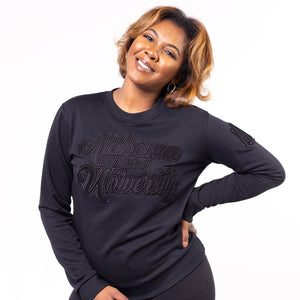 Alabama A&M University HBCU Black on Black 3D Embroidery Crewneck Sweater