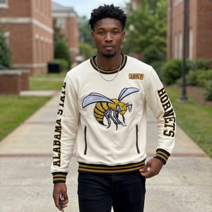 Alabama State University HBCU Cream 3D Embroidery Crewneck Sweatshirt