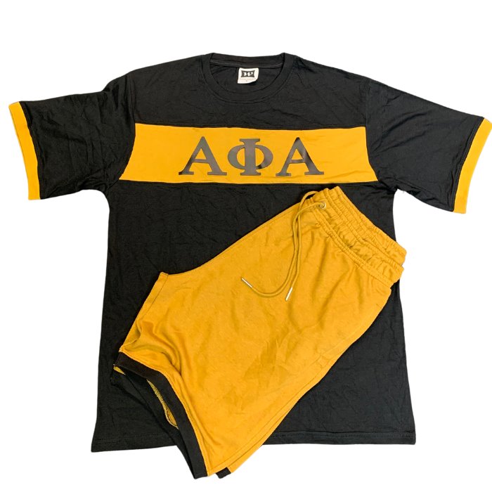 Alpha Phi Alpha Black and Gold Color Block Short Sets