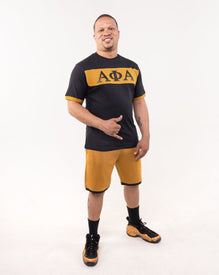 Alpha Phi Alpha Black and Gold Color Block Short Sets