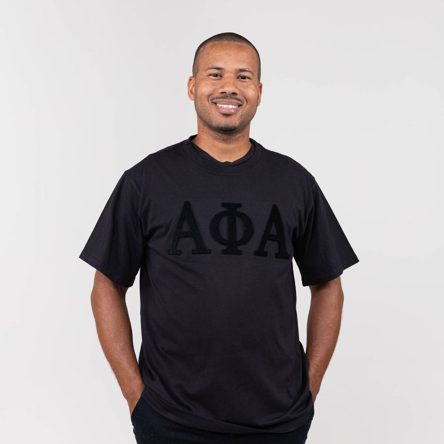Alpha Phi Alpha Black Letters Brush Embroidery Tee Winters Industries 
