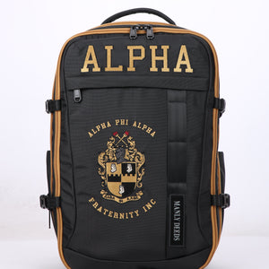alpha phi alpha leather backpack Alpha Phi Alpha Embroidered Black and Gold Backpack