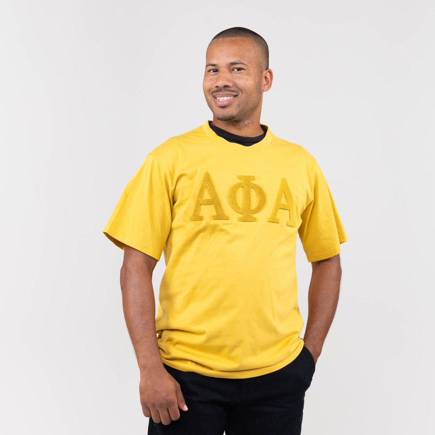 Alpha Phi Alpha Gold Letters Brush Embroidery Tee Winters Industries 