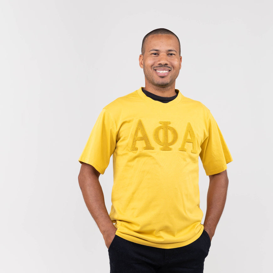Alpha Phi Alpha Gold Letters Brush Embroidery Tee Winters Industries 