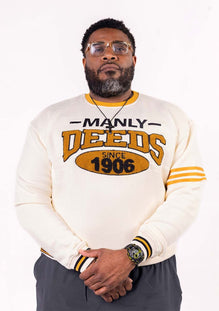 Alpha Phi Alpha "MANLY DEEDS" Chenille Sweater Cream