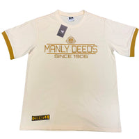 Alpha Phi Alpha "MANLY DEEDS" Embroidered Tee Cream Winters Industries by Fully Promoted Mesquite 