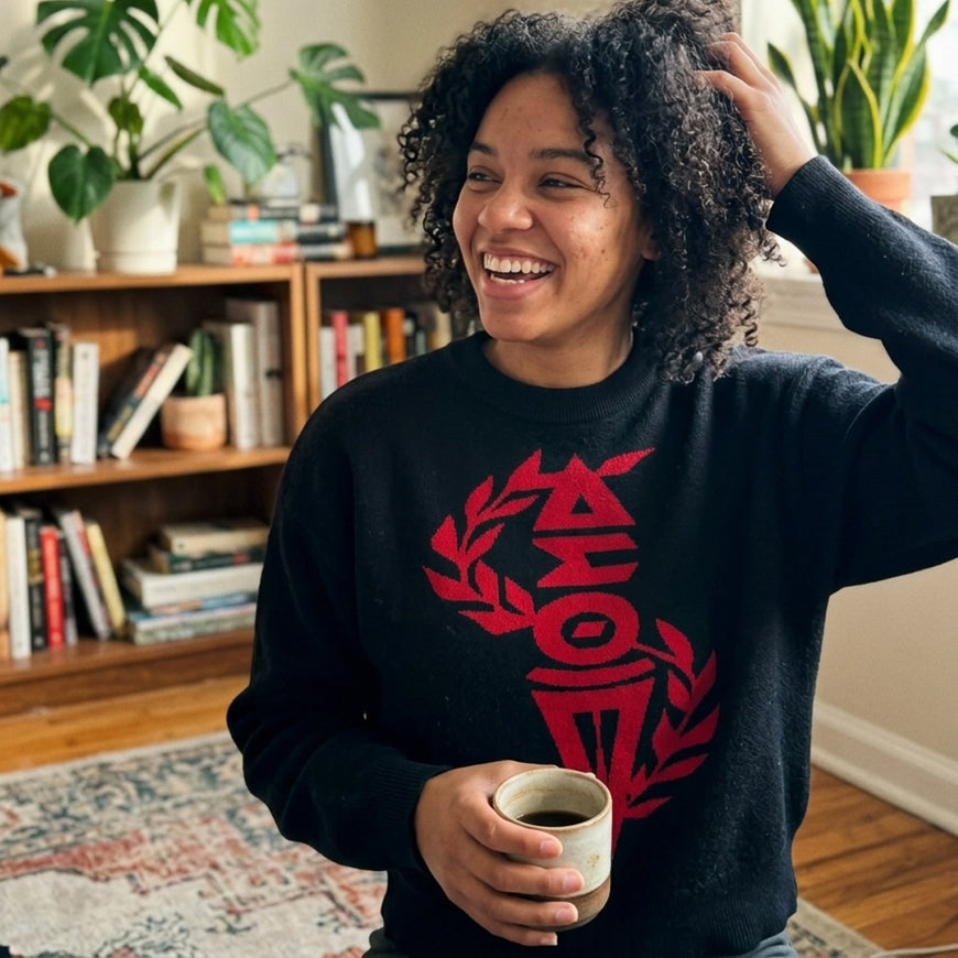Delta Sigma Theta Black and Crimson Torch Knitted Sweater Winters Industries 