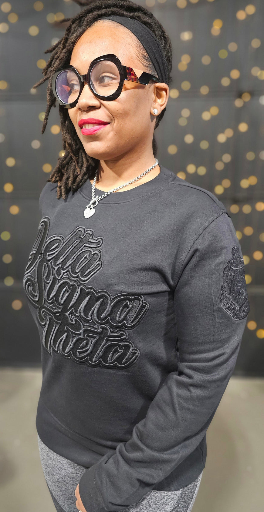 Delta Sigma Theta Black on Black crewneck sweater