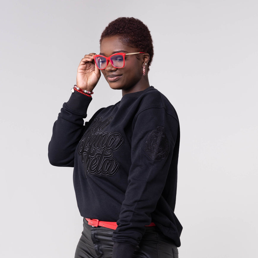 Delta Sigma Theta Black on Black crewneck sweater Winters Industries 
