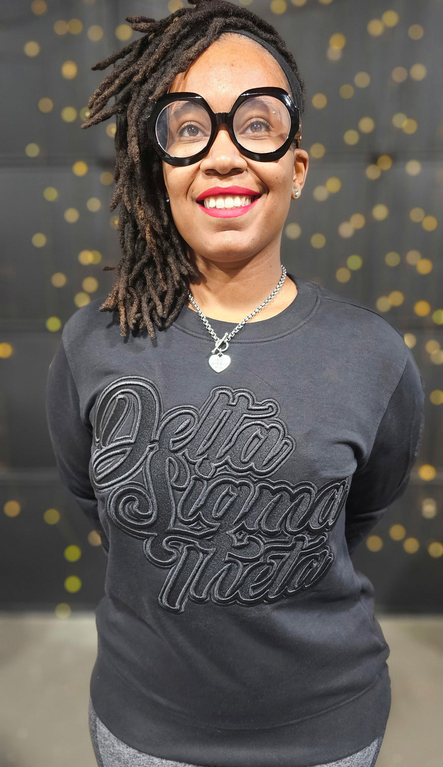 Delta Sigma Theta Black on Black crewneck sweater