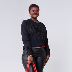 Delta Sigma Theta Black on Black crewneck sweater Winters Industries 