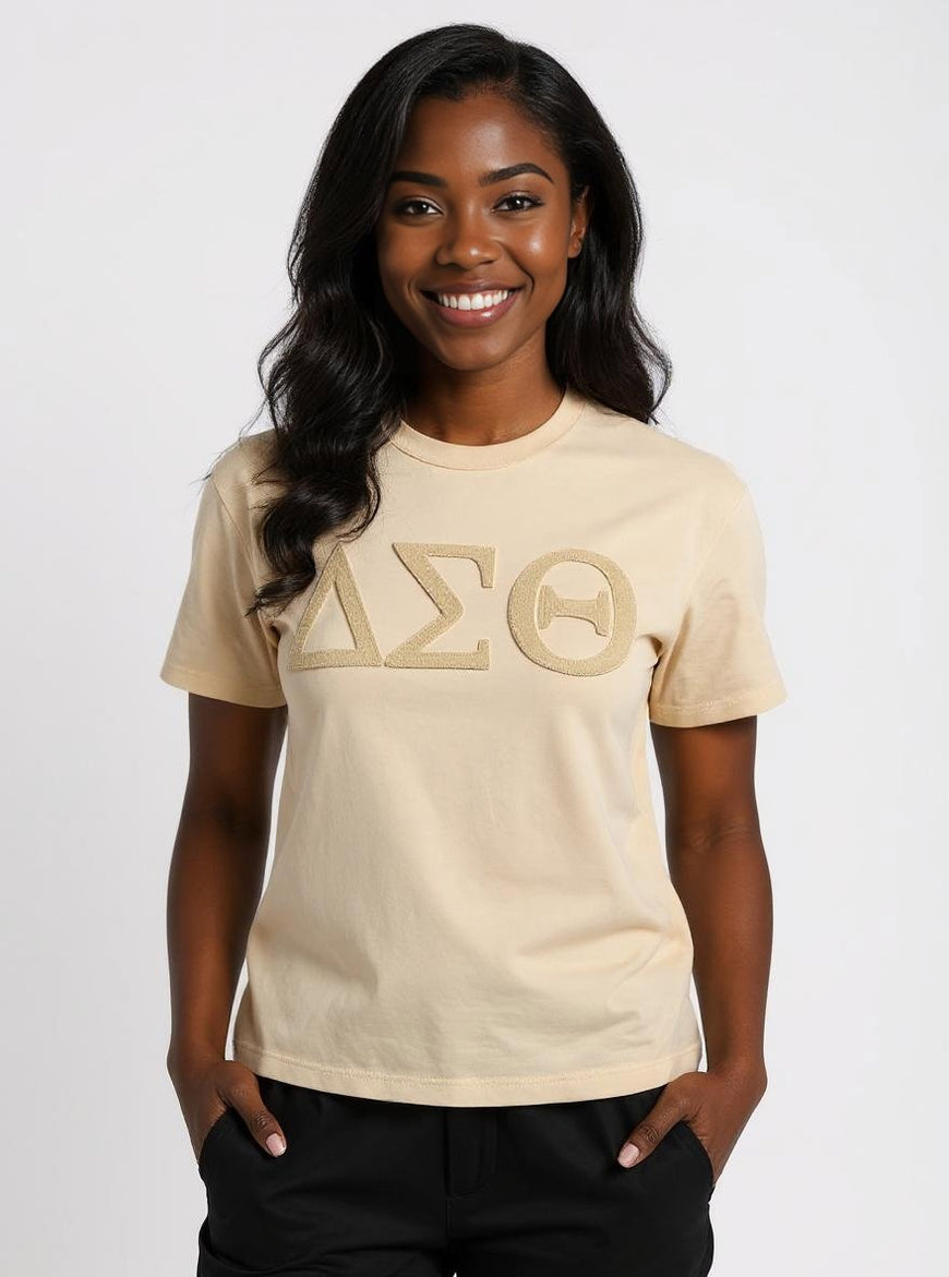 Delta Sigma Theta Cream of Cream Letters Brush Embroidery Tee Winters Industries 