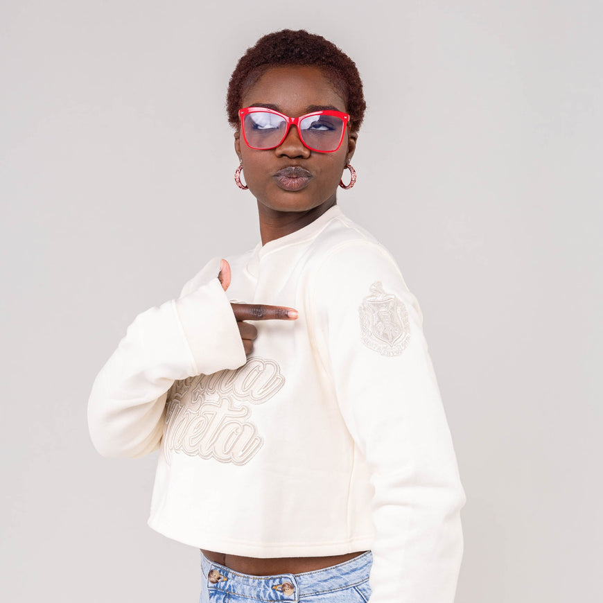 Delta Sigma Theta Cream on Cream Cropped Crewneck Sweater Winters Industries 