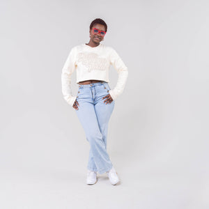 Delta Sigma Theta Cream on Cream Cropped Crewneck Sweater Winters Industries 