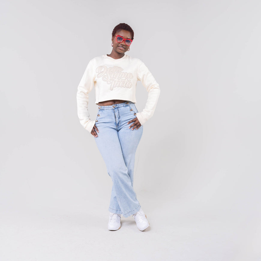 Delta Sigma Theta Cream on Cream Cropped Crewneck Sweater Winters Industries 