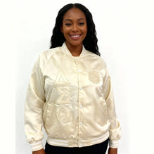 Delta Sigma Theta Cream on Cream Embroidered Satin Bomber Jacket