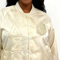 Delta Sigma Theta Cream on Cream Embroidered Satin Bomber Jacket Winters Industries 