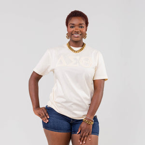 Delta Sigma Theta Cream on Cream Letters Brush Embroidery Tee Winters Industries 