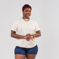 Delta Sigma Theta Cream on Cream Letters Brush Embroidery Tee Winters Industries 