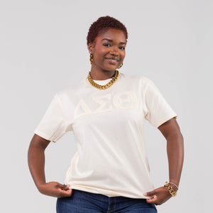 Delta Sigma Theta Cream on Cream Letters Brush Embroidery Tee Winters Industries 