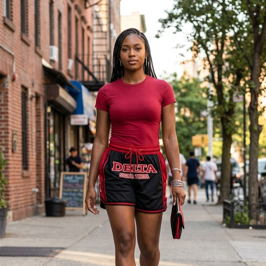 Delta Sigma Theta Embroidered Basketball Shorts BLACK Shorts Winters Industries by Fully Promoted Mesquite 
