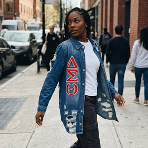 Delta Sigma Theta Embroidered Distressed Denim Jacket Winters Industries 