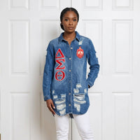 Delta Sigma Theta Embroidered Distressed Denim Jacket Winters Industries 