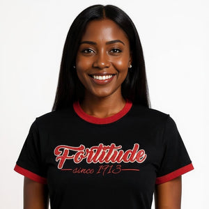 Delta Sigma Theta Fortitude Embroidered Ringer Tee Black Winters Industries 