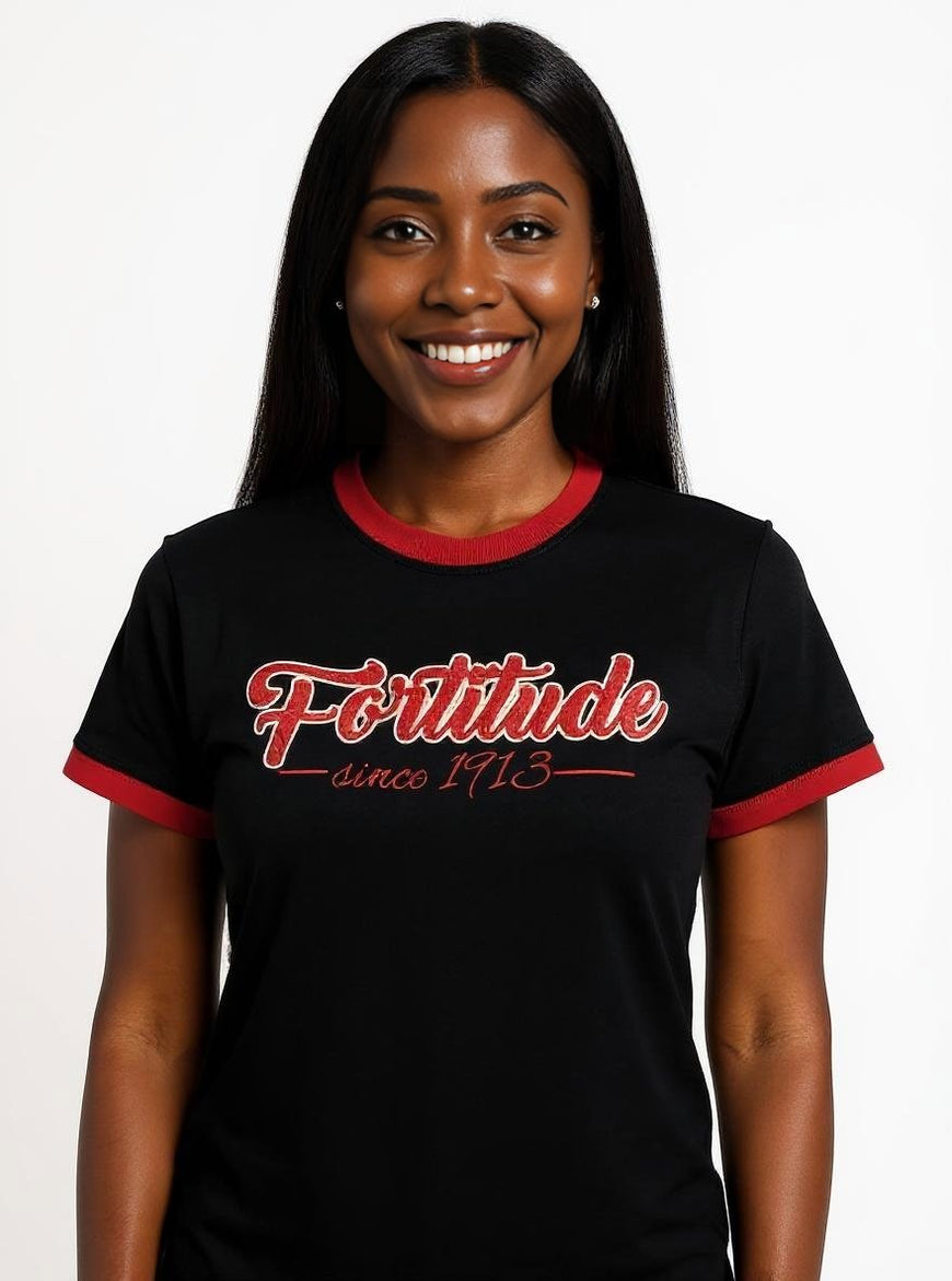 Delta Sigma Theta Fortitude Embroidered Ringer Tee Black Winters Industries 
