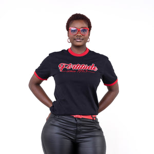 Delta Sigma Theta Fortitude Embroidered Ringer Tee Black Winters Industries 