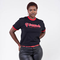 Delta Sigma Theta Fortitude Embroidered Ringer Tee Black Winters Industries 