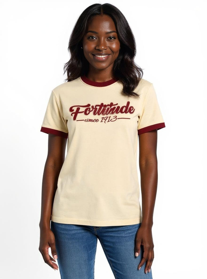 Delta Sigma Theta Fortitude Embroidered Ringer Tee Cream Winters Industries 