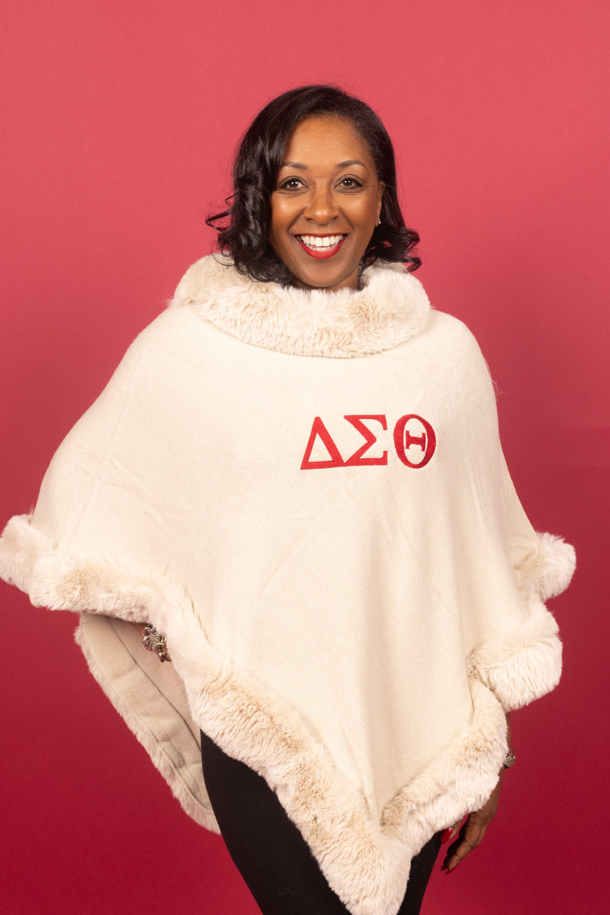 Delta Sigma Theta Fur Shawl (Cream/Crimson)